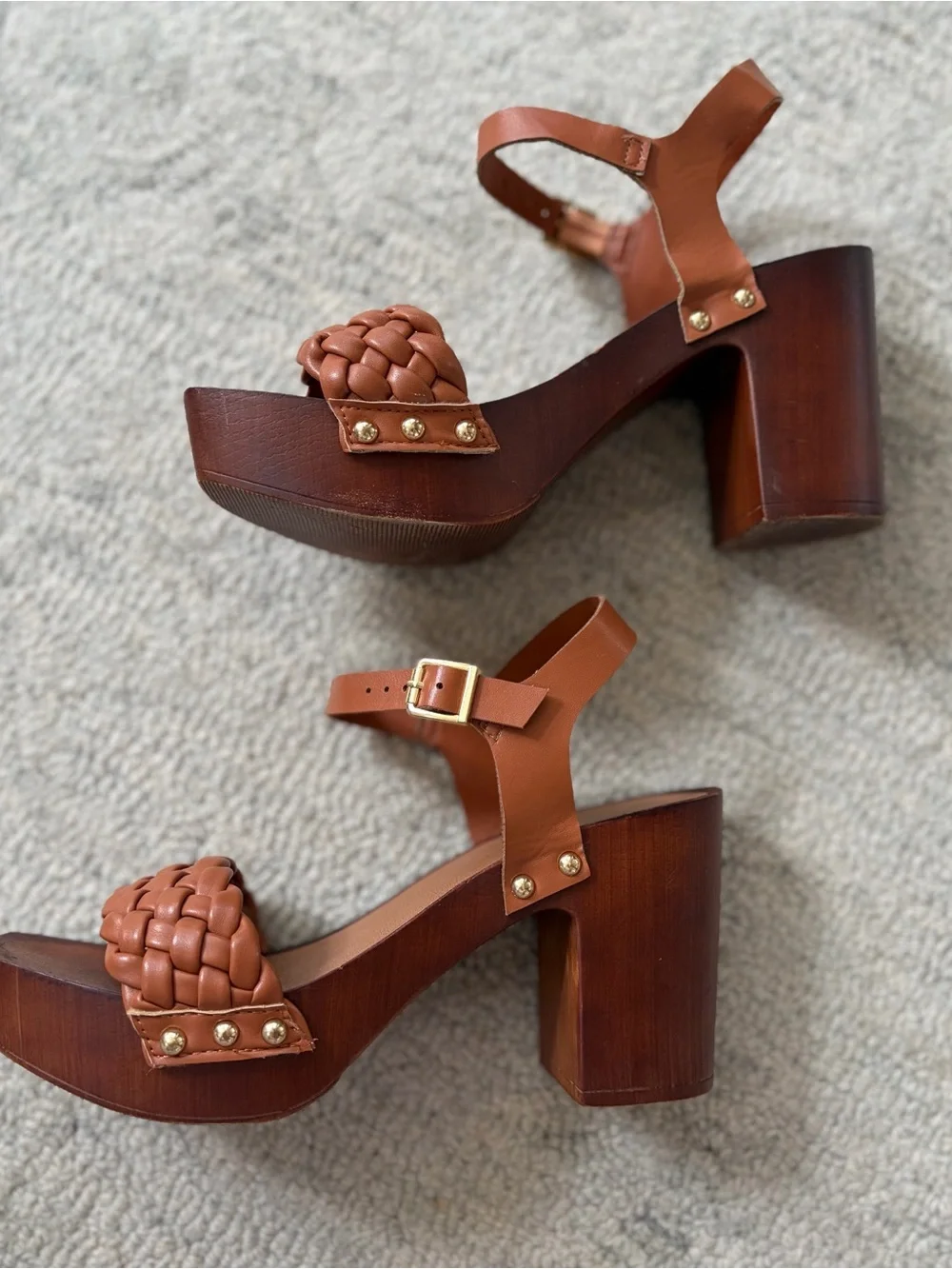 Madden Girl Cabby Cognac Braided Platform Block Heel Sandals Size 8